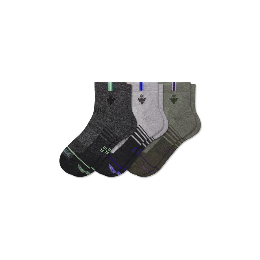 Men's Merino Wool Blend Run Quarter Sock 3-Pack - Easy Pair