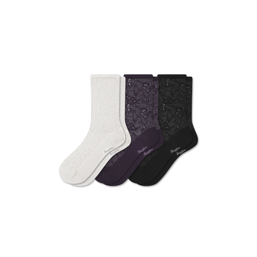 Women’s Floral Lace Half Calf Sock 3-Pack - Daily Cushion