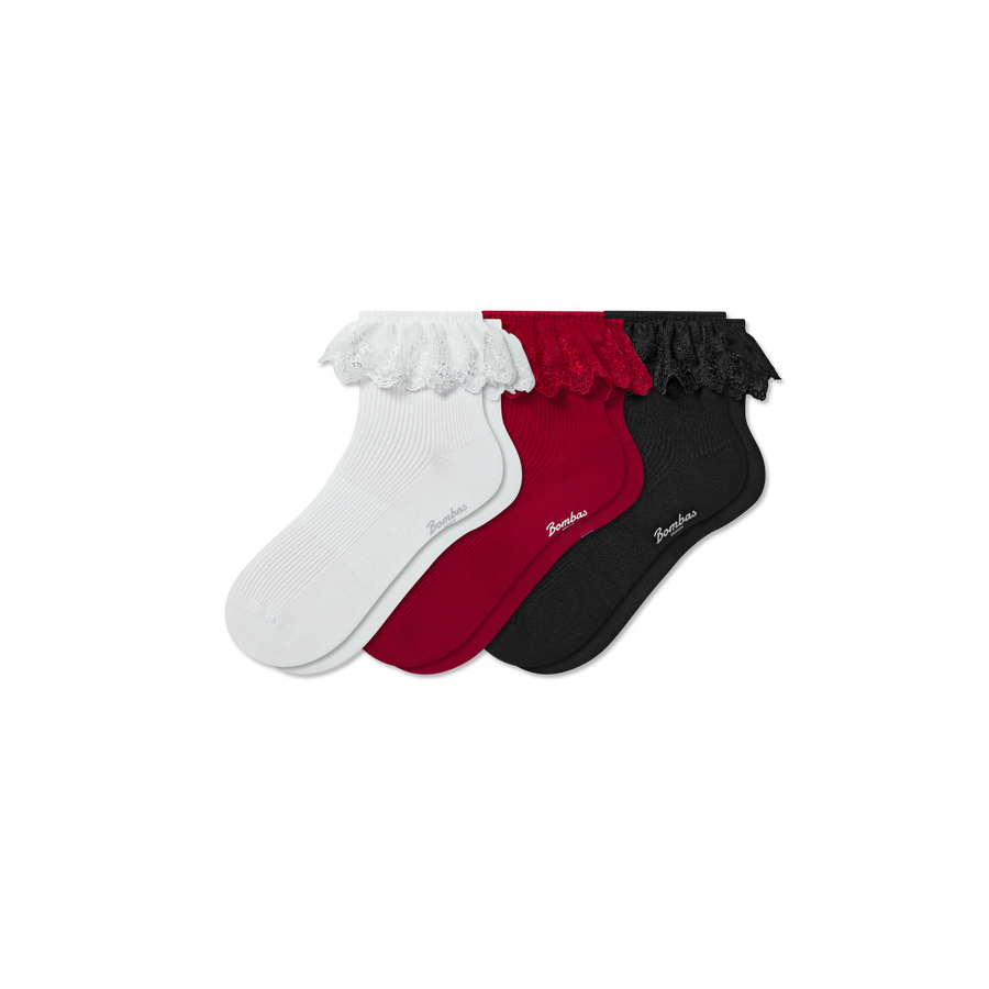 Women’s Ruffle Lace Quarter Sock 3-Pack - Classic Ready
