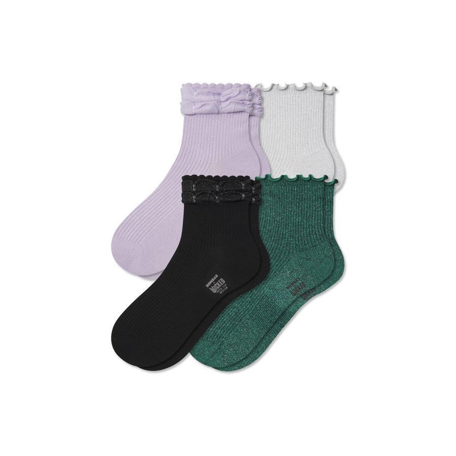 Wicked x Bombas Ruffle Quarter Sock 4-Pack - Travel Pair
