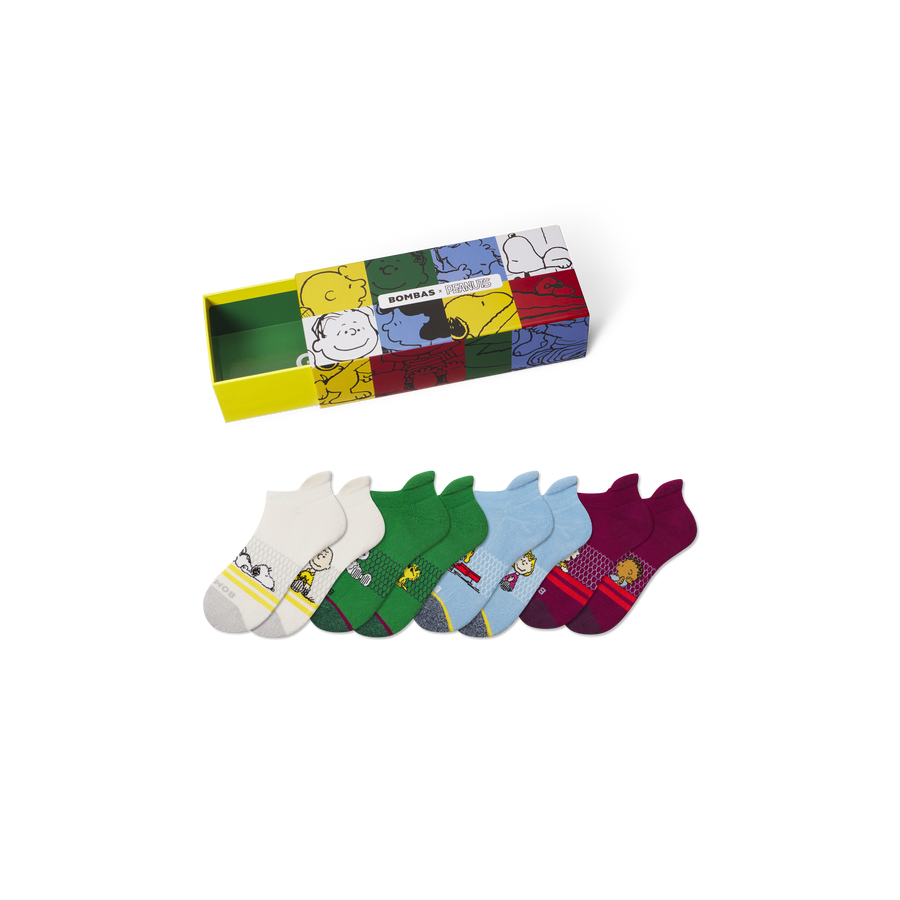 Peanuts x Bombas: Youth Ankle Sock 4-Pack Gift Box - Easy Pair