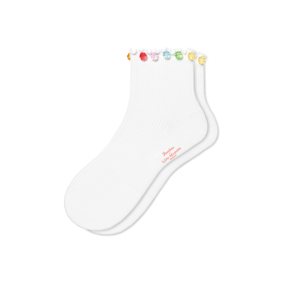 Bombas x Susan Alexandra Embellished Ruffle Rib Quarter Socks - Easy Pair