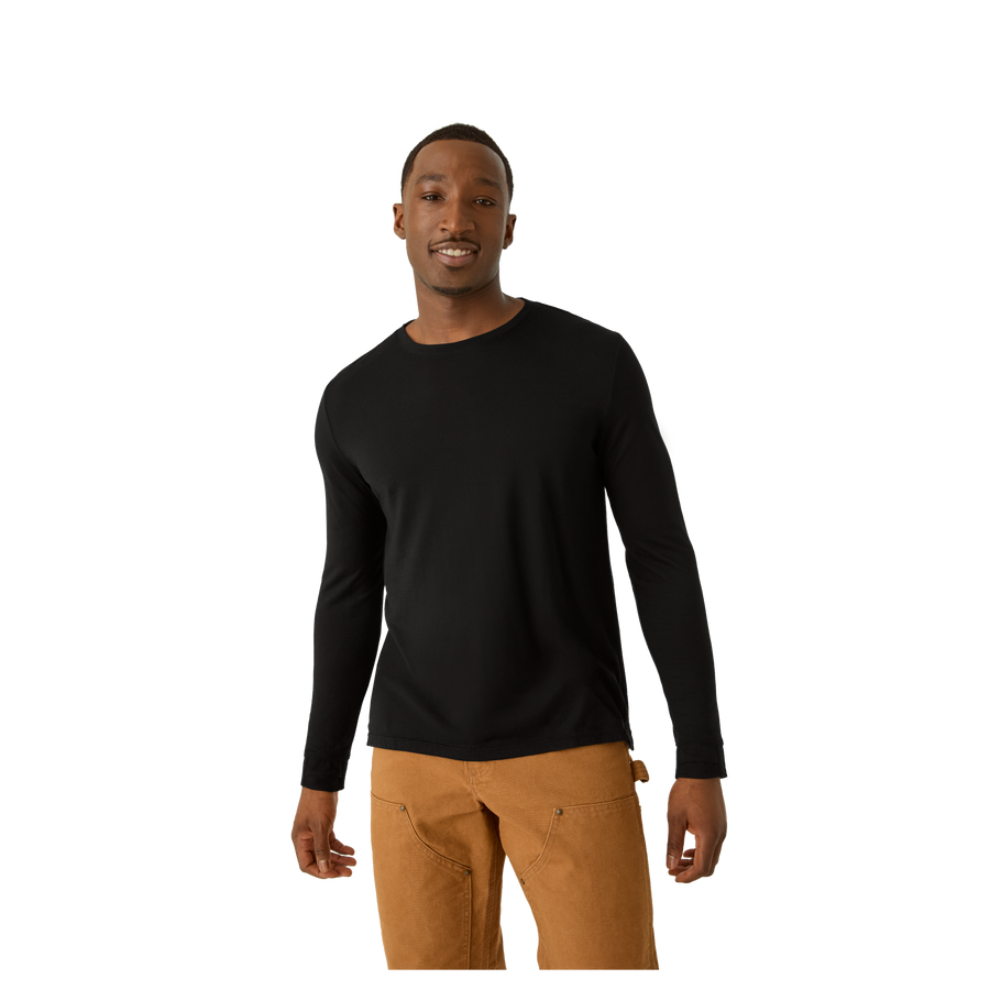 Men's Merino Wool Blend Crew Neck Long Sleeve T-Shirt - Soft Support