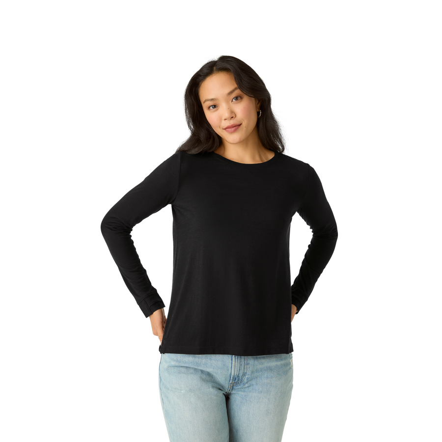 Women's Merino Wool Blend Crew Neck Long Sleeve T-Shirt - Essential Ready
