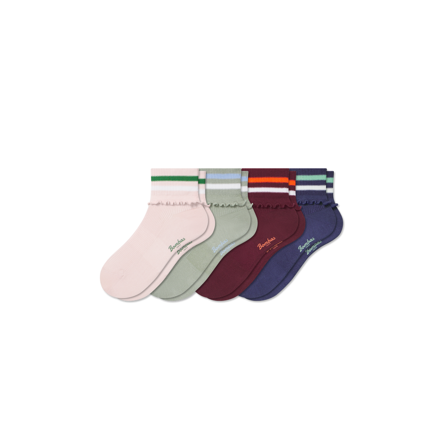 Youth Ruffle Quarter Sock 4-Pack - All Day Fit