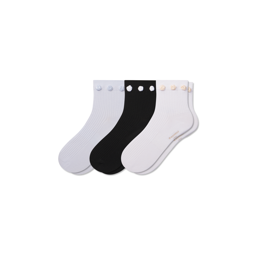 Women's Rosette True Rib Quarter Sock 3-Pack - Ready Pick