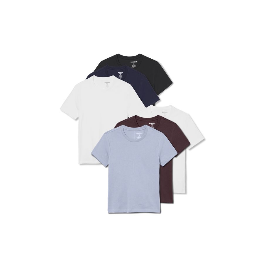 Women's Pima Cotton Slim Crew Neck T-Shirt 6-Pack - Simple Style