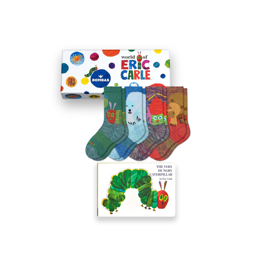 Youth Eric Carle Calf Sock 4-Pack Gift Box & Book - Travel Pair