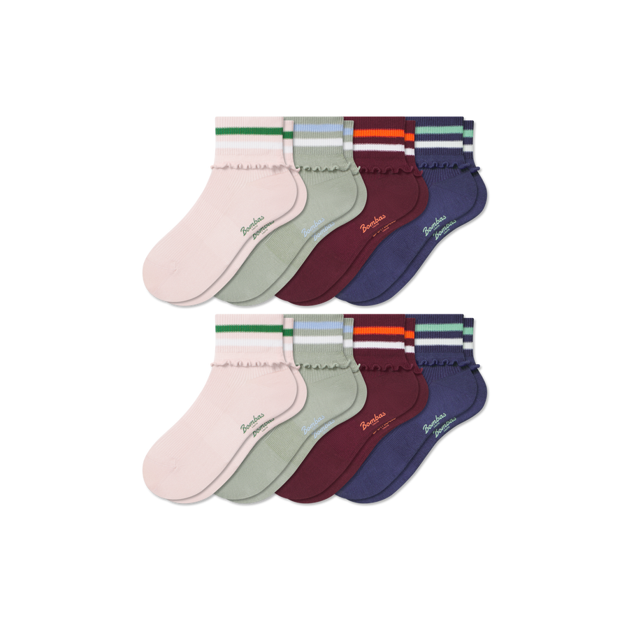 Youth Ruffle Quarter Sock 8-Pack - Travel Pair