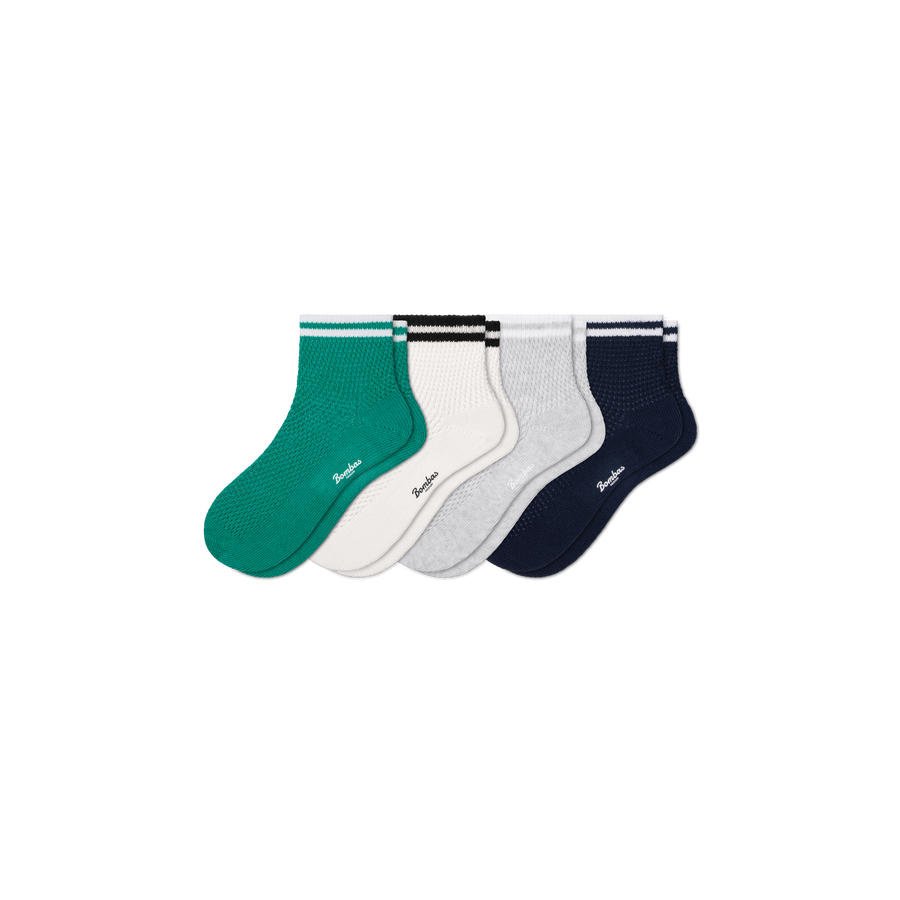 Women's Vintage Stripes Open Knit Quarter Sock 4-Pack - Soft Step