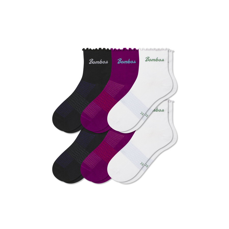 Women’s Ruffle Sport Quarter Sock 6-Pack - Clean Finish